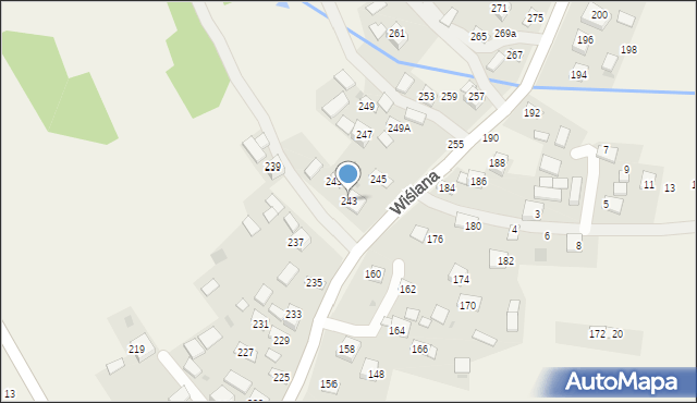 Mokrzyska, Wiślana, 243, mapa Mokrzyska