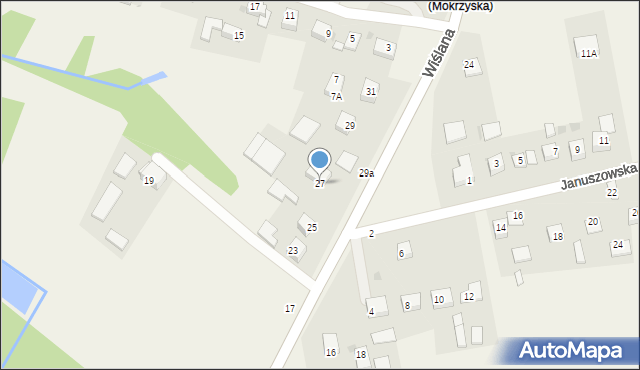 Mokrzyska, Wiślana, 27, mapa Mokrzyska