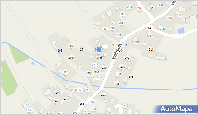 Mokrzyska, Wiślana, 275a, mapa Mokrzyska