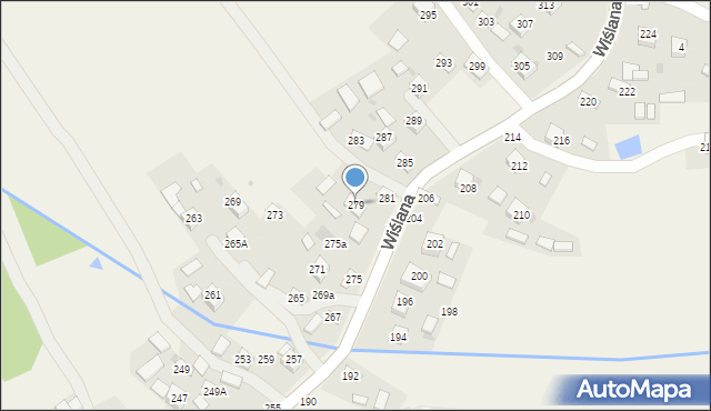 Mokrzyska, Wiślana, 279, mapa Mokrzyska