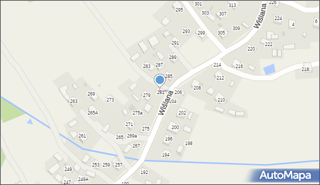 Mokrzyska, Wiślana, 281, mapa Mokrzyska