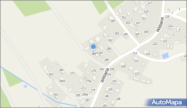 Mokrzyska, Wiślana, 283, mapa Mokrzyska