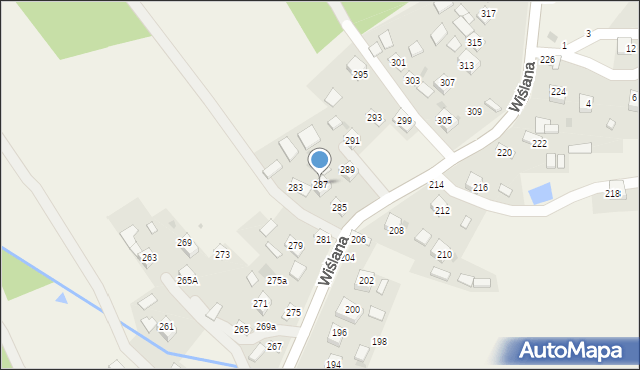 Mokrzyska, Wiślana, 287, mapa Mokrzyska