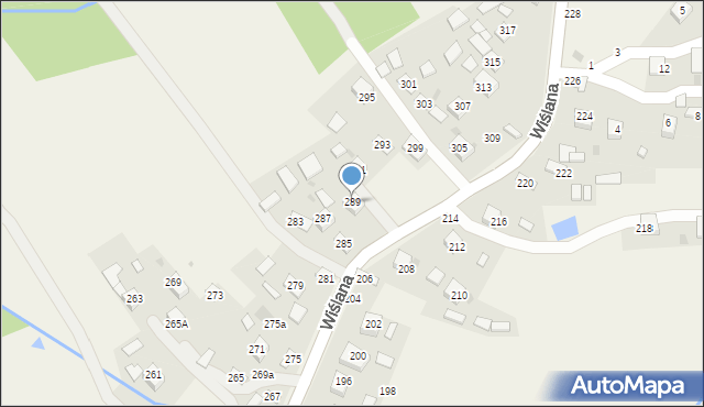 Mokrzyska, Wiślana, 289, mapa Mokrzyska