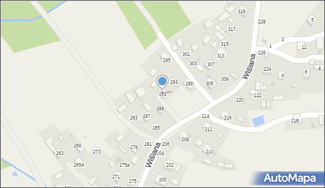 Mokrzyska, Wiślana, 291, mapa Mokrzyska