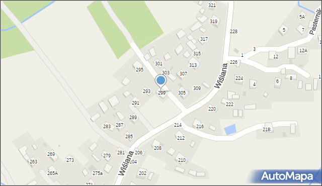 Mokrzyska, Wiślana, 299, mapa Mokrzyska