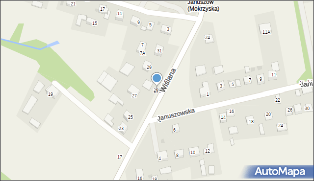 Mokrzyska, Wiślana, 29a, mapa Mokrzyska