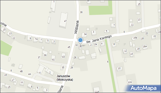 Mokrzyska, Wiślana, 30, mapa Mokrzyska
