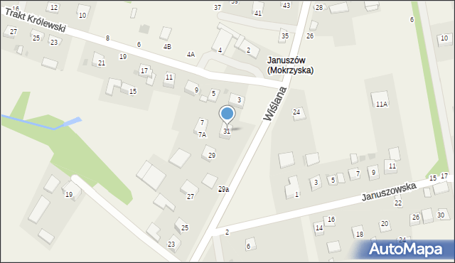 Mokrzyska, Wiślana, 31, mapa Mokrzyska