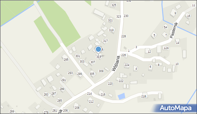 Mokrzyska, Wiślana, 313, mapa Mokrzyska