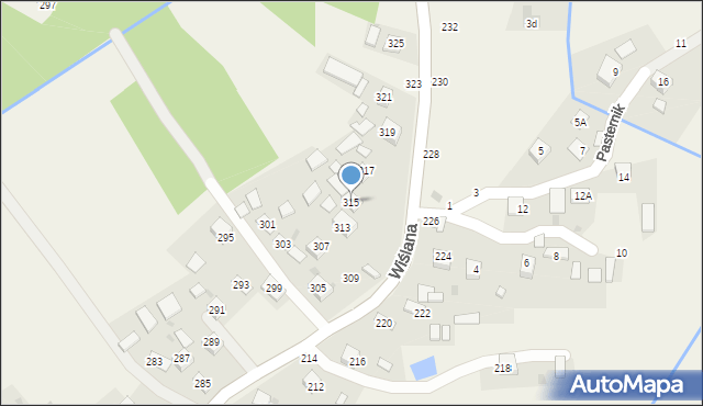 Mokrzyska, Wiślana, 315, mapa Mokrzyska