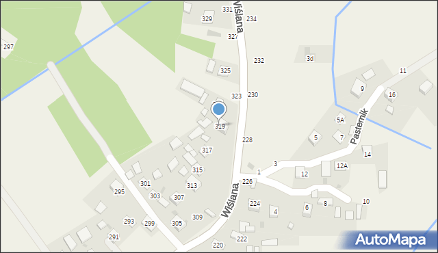 Mokrzyska, Wiślana, 319, mapa Mokrzyska