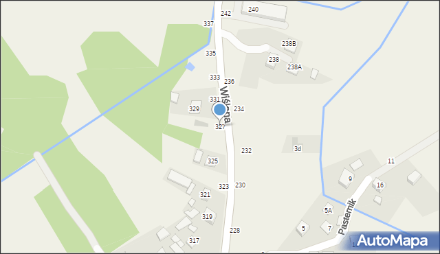 Mokrzyska, Wiślana, 327, mapa Mokrzyska