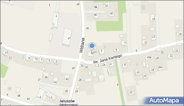 Mokrzyska, Wiślana, 34, mapa Mokrzyska