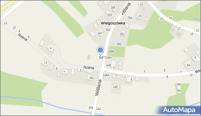 Mokrzyska, Wiślana, 343, mapa Mokrzyska