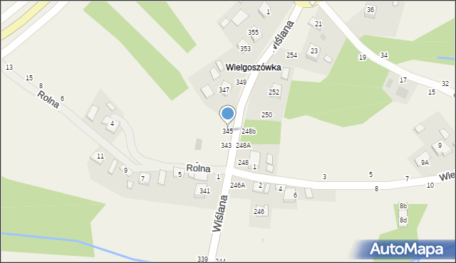 Mokrzyska, Wiślana, 345, mapa Mokrzyska