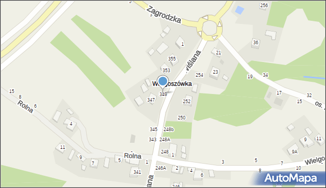 Mokrzyska, Wiślana, 349, mapa Mokrzyska