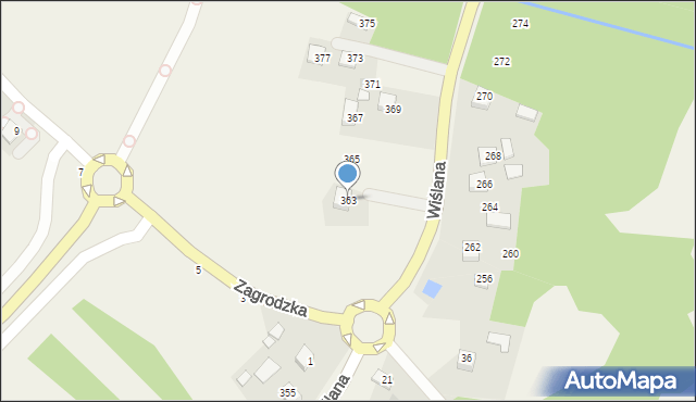 Mokrzyska, Wiślana, 363, mapa Mokrzyska