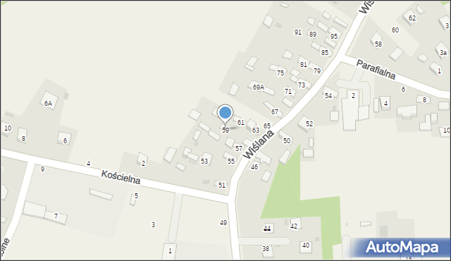 Mokrzyska, Wiślana, 59, mapa Mokrzyska