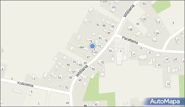 Mokrzyska, Wiślana, 69, mapa Mokrzyska