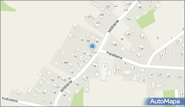 Mokrzyska, Wiślana, 83, mapa Mokrzyska