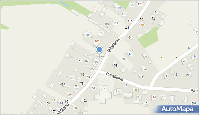 Mokrzyska, Wiślana, 97, mapa Mokrzyska
