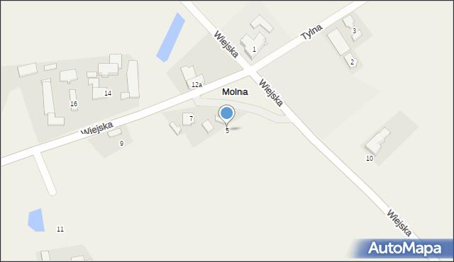 Molna, Wiejska, 5, mapa Molna