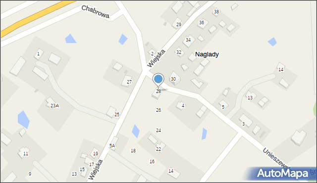 Naglady, Wiejska, 28, mapa Naglady