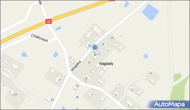 Naglady, Wiejska, 34, mapa Naglady