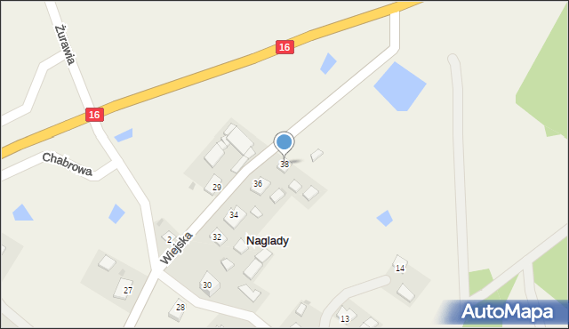 Naglady, Wiejska, 38, mapa Naglady