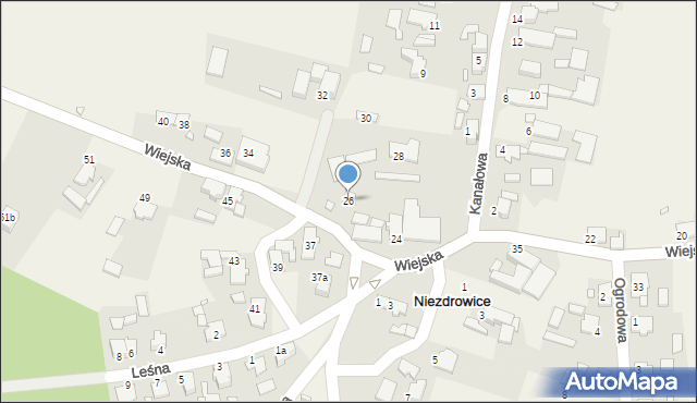 Niezdrowice, Wiejska, 26, mapa Niezdrowice