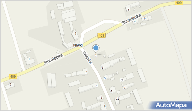 Niwki, Wiejska, 1, mapa Niwki