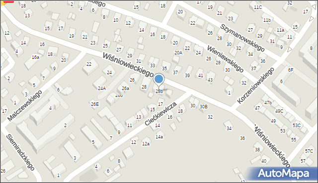 Nowy Sącz, Wiśniowieckiego Jeremiego, 28b, mapa Nowego Sącza