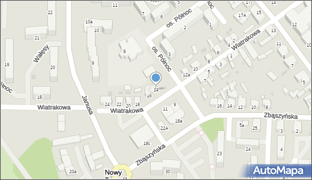 Nowy Tomyśl, Wiatrakowa, 14, mapa Nowy Tomyśl