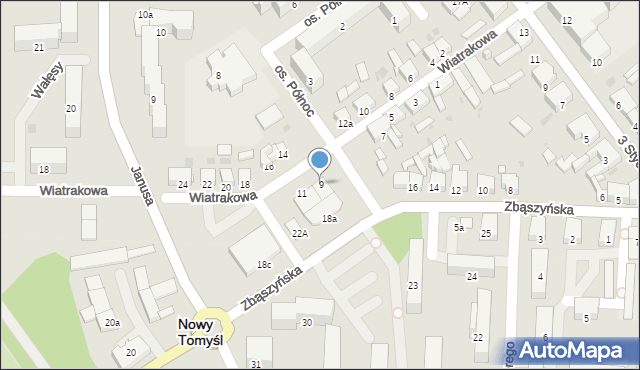 Nowy Tomyśl, Wiatrakowa, 9, mapa Nowy Tomyśl