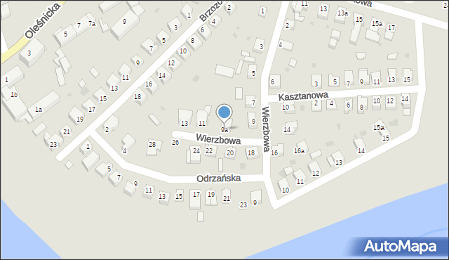 Oława, Wierzbowa, 9a, mapa Oława