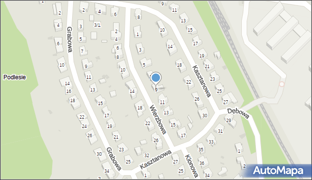 Olsztyn, Wierzbowa, 9, mapa Olsztyna