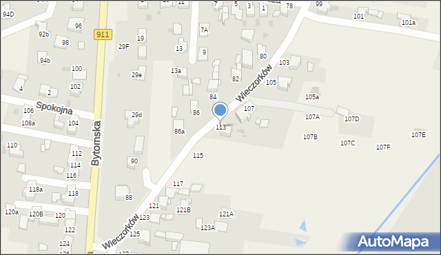 Orzech, Wieczorków, 113, mapa Orzech