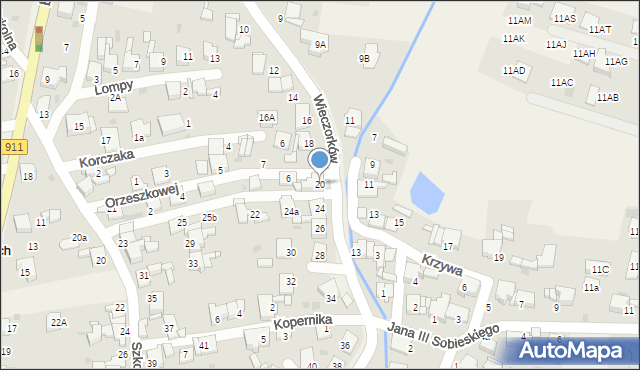 Orzech, Wieczorków, 20, mapa Orzech