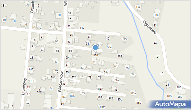 Orzech, Wieczorków, 55a, mapa Orzech