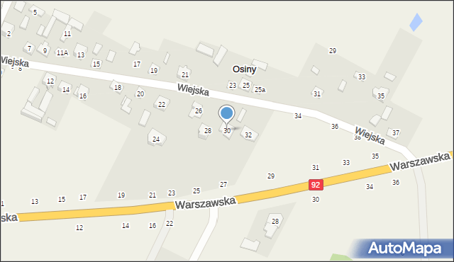 Osiny, Wiejska, 30, mapa Osiny