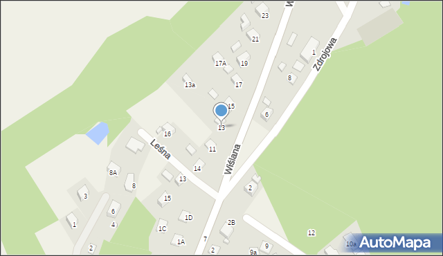 Ostromecko, Wiślana, 13, mapa Ostromecko