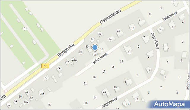 Ostromecko, Wiśniowa, 18, mapa Ostromecko