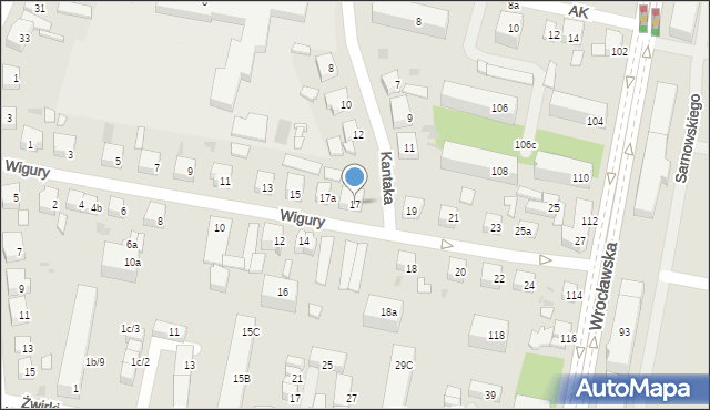 Ostrów Wielkopolski, Wigury Stanisława, inż. pil., 17, mapa Ostrów Wielkopolski