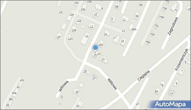 Oświęcim, Willowa, 21, mapa Oświęcimia
