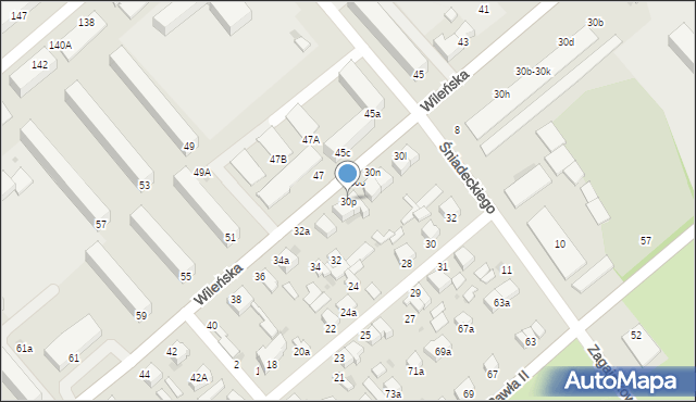 Pabianice, Wileńska, 30p, mapa Pabianic