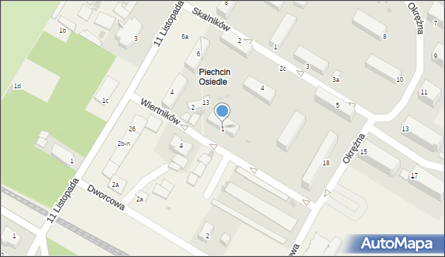 Piechcin, Wiertników, 1, mapa Piechcin