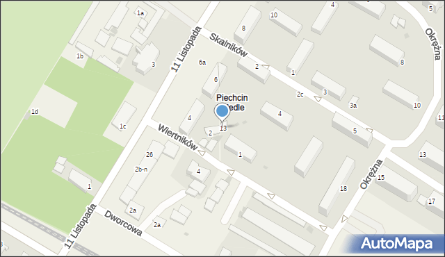 Piechcin, Wiertników, 13, mapa Piechcin