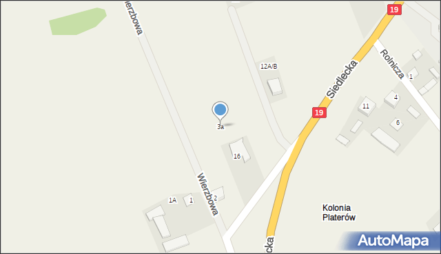 Platerów, Wierzbowa, 3a, mapa Platerów