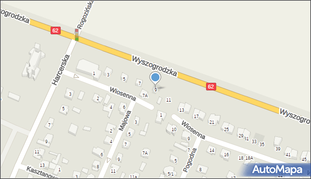 Płock, Wiosenna, 9, mapa Płock